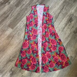 LULAROE Floral Rose Sleeveless Open Cardigan with Ribbed Design